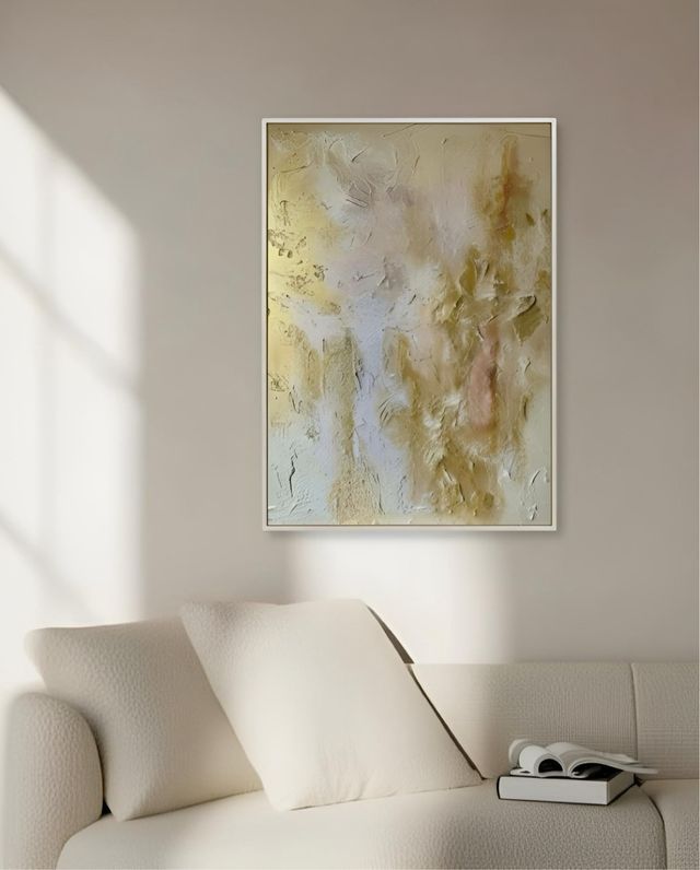 Cuadro abstracto gran tamaño dorado colores suaves