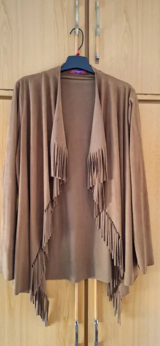 Chaqueta antelina mujer flecos talla única