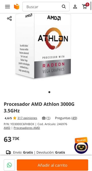AMD Athlon 3000G 3.5GHz - Procesador