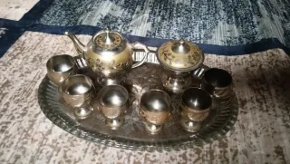 Conjunto té antiguo bandeja y 6 tazas