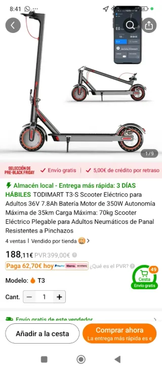 Patinete Eléctrico Todimart T3 36V 7.8AH