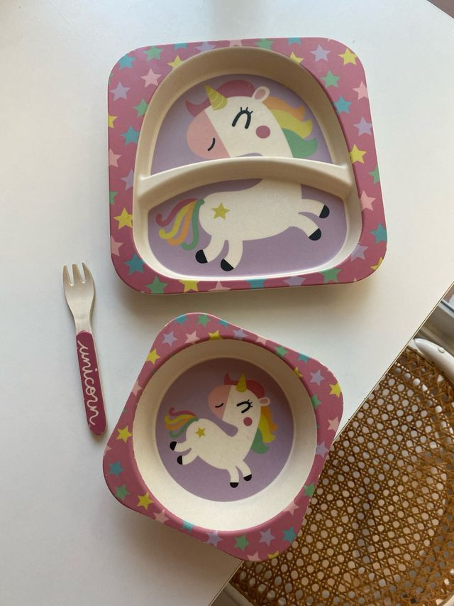 Vajilla bambú unicornio bebé