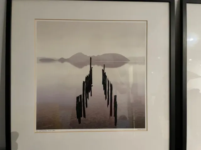 2 Cuadros Marco Negro Paisaje Lago B/N