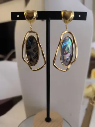 Pendientes Acero Dorado Corazón y Abalorio