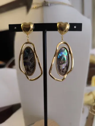 Pendientes Acero Dorado Corazón y Abalorio