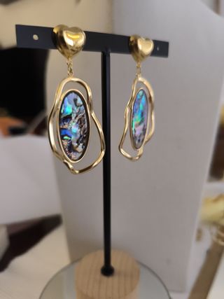 Pendientes Acero Dorado Corazón y Abalorio