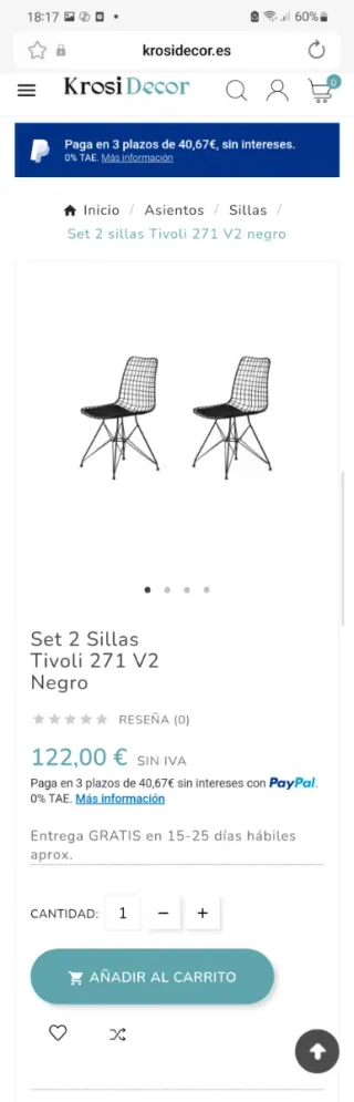 4 Sillas Tivoli Metal Negras
