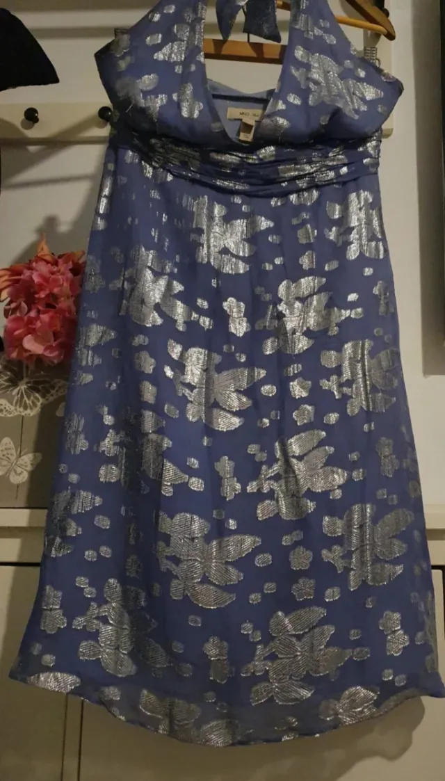 Vestido Mango Azul y Plateado