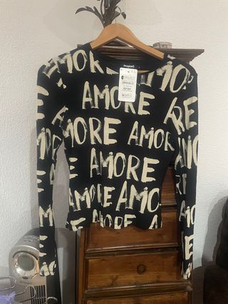 Jersey fino Desigual AMORE negro y beige