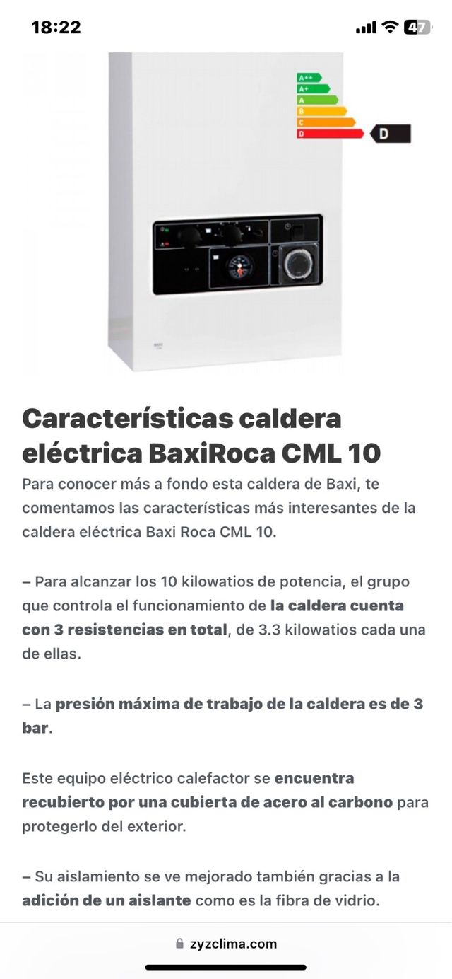 Caldera eléctrica BaxiRoca CML 10
