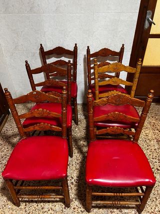 6 Sillas antiguas madera y cuero para restaurar