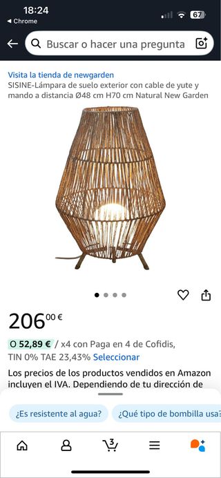 Lámpara Exterior Yute New Garden (me costo 200€)