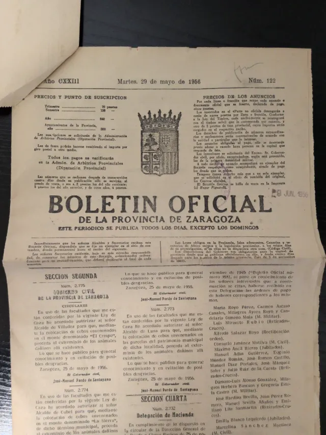 Boletín oficial provincia de Zaragoza, 29-5-1956