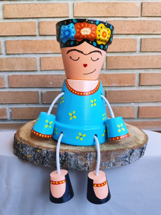Maceta Decorativa Muñeca Frida Azul