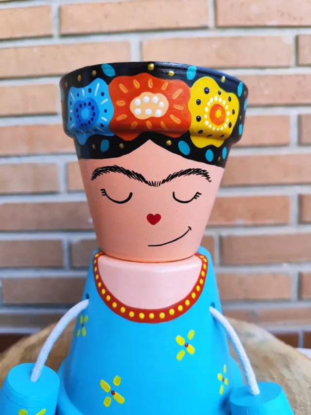 Maceta Decorativa Muñeca Frida Azul
