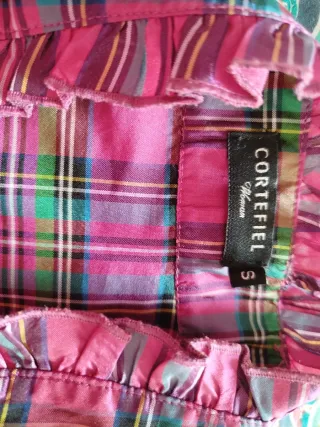Cortefiel Blusa cuadros raso volante lazo