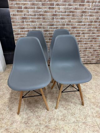 4 sedie da pranzo nordiche, grigie, legno, nuove