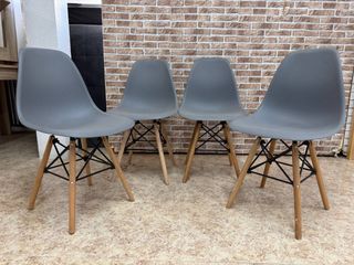 4 sedie da pranzo nordiche, grigie, legno, nuove