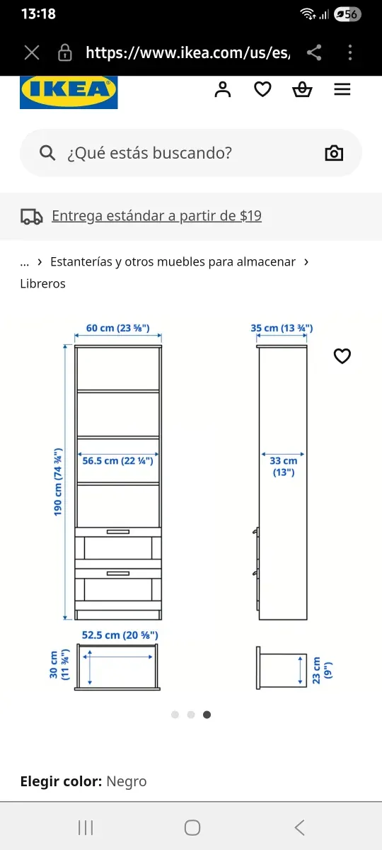 Librería negra  con dos cajones