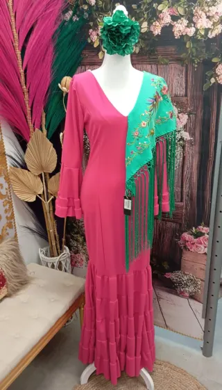 Vestido Flamenca Talla Única Rosa