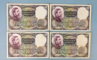 Lote 4 Billetes 50 Pesetas 1931 El Banco de España