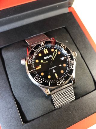 Seiko Mod - Seamaster Negro/Plateado