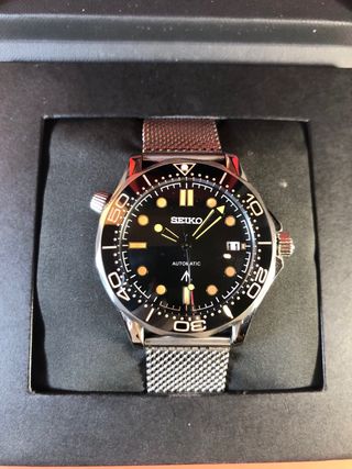 Seiko Mod - Seamaster Negro/Plateado