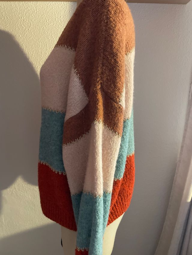 Jersey cuello pico rayas colores otoñales