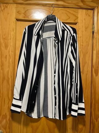 Camisa Mango Rayas Blanco y Negro
