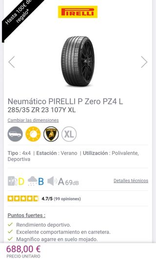 Neumático Pirelli P Zero PZ4 285/35 ZR23 107Y XL