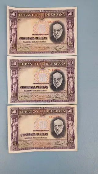 3 Billetes 50 Pesetas 1935 El Banco de España