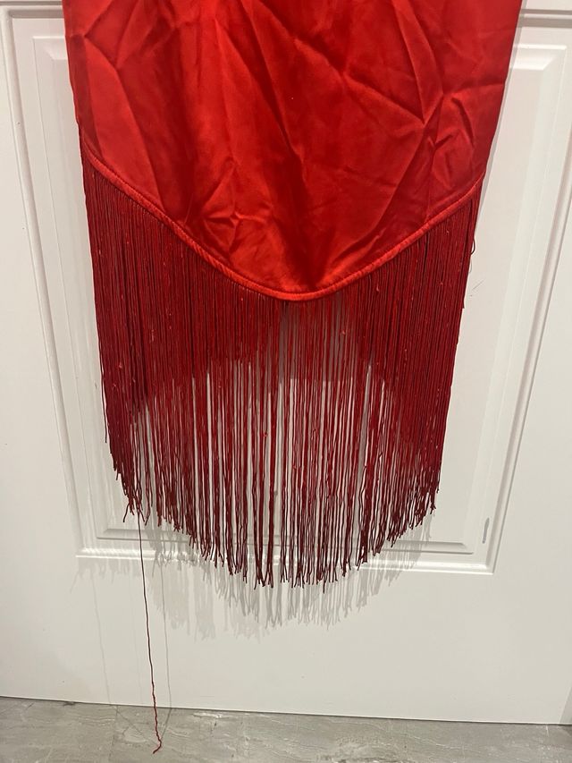 Vestido Mango Rojo Largo con Flecos