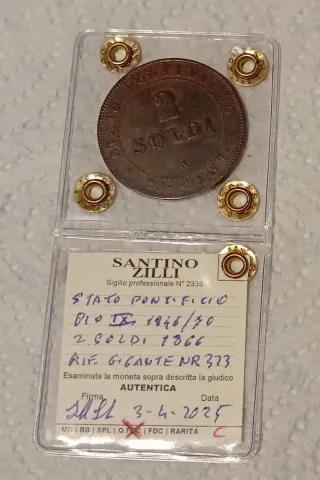Moneta 2 Soldi Stato Pontificio Pio IX IN QFDC