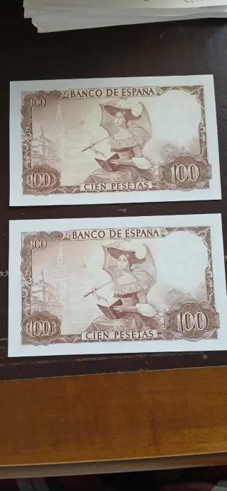 2 Billetes 100 Pesetas Bequer 1965 Correlativos