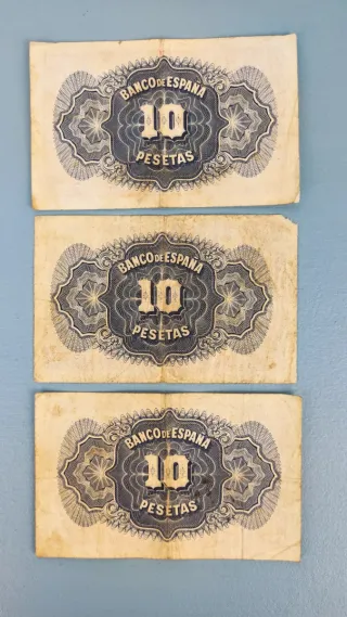 3 Billetes 10 Pesetas Banco de España 1935
