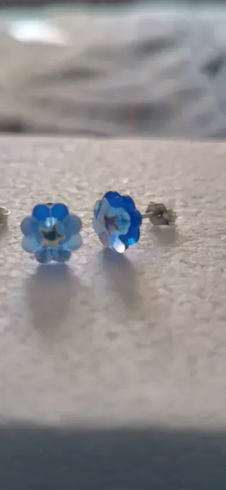 Pendientes Flor Swarovski Plata Azul