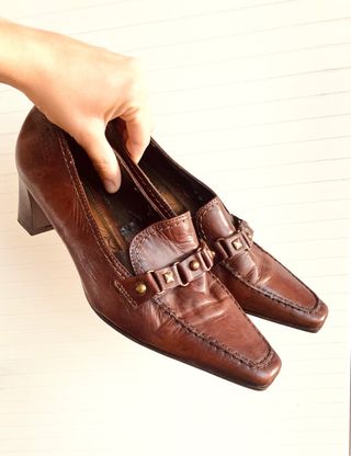TACONES VINTAGE! PIEL ZAPATOS! MARRONES RETRO