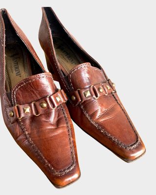 TACONES VINTAGE! PIEL ZAPATOS! MARRONES RETRO