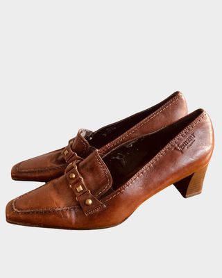 TACONES VINTAGE! PIEL ZAPATOS! MARRONES RETRO