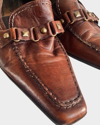 TACONES VINTAGE! PIEL ZAPATOS! MARRONES RETRO