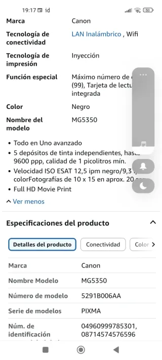 Fotocopiadora Canon Prixma MG5350 Negra