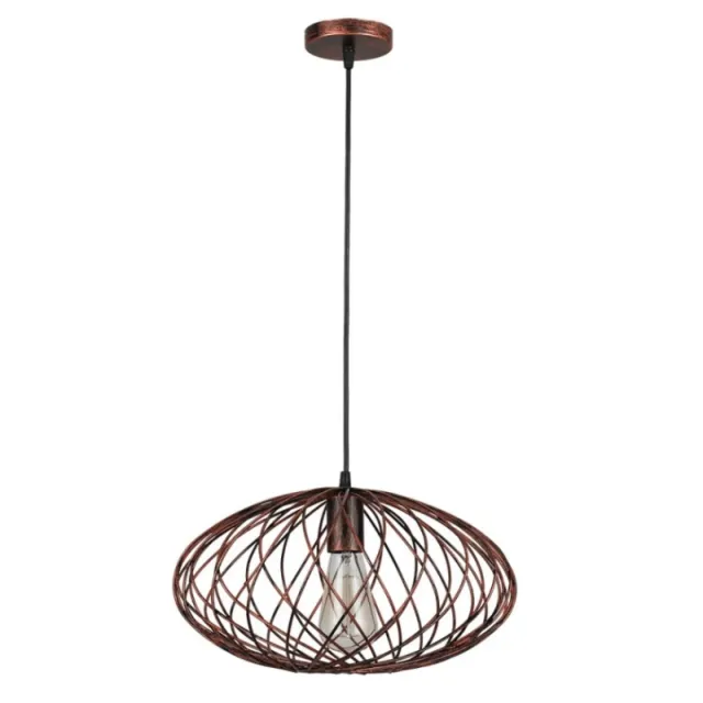 Lámpara colgante de techo ovalada metálica marrón