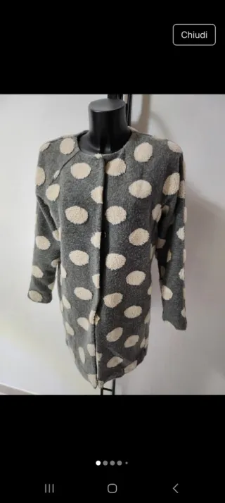 Cappotto Maglia Pois Beige Grigio