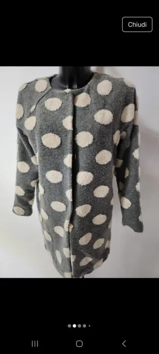 Cappotto Maglia Pois Beige Grigio