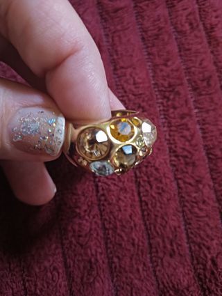 Anillo Swarovski Cristales Multicolor Dorado