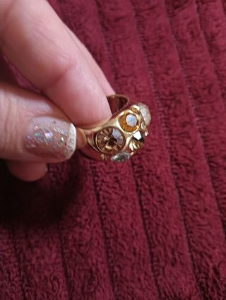 Anillo Swarovski Cristales Multicolor Dorado