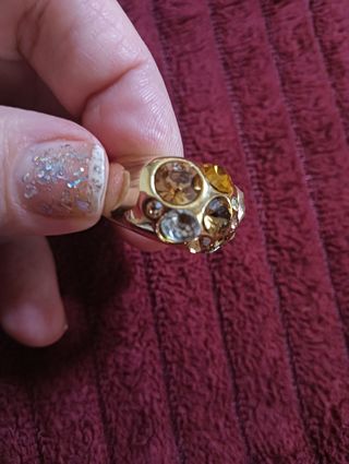 Anillo Swarovski Cristales Multicolor Dorado