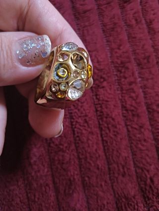 Anillo Swarovski Cristales Multicolor Dorado