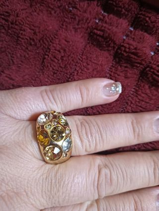 Anillo Swarovski Cristales Multicolor Dorado
