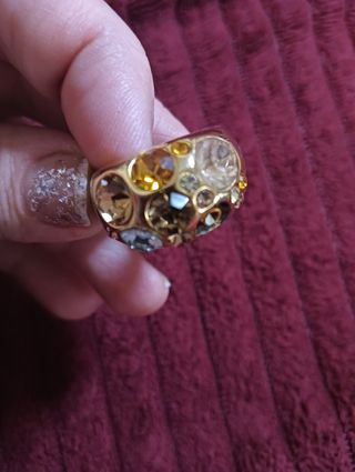 Anillo Swarovski Cristales Multicolor Dorado